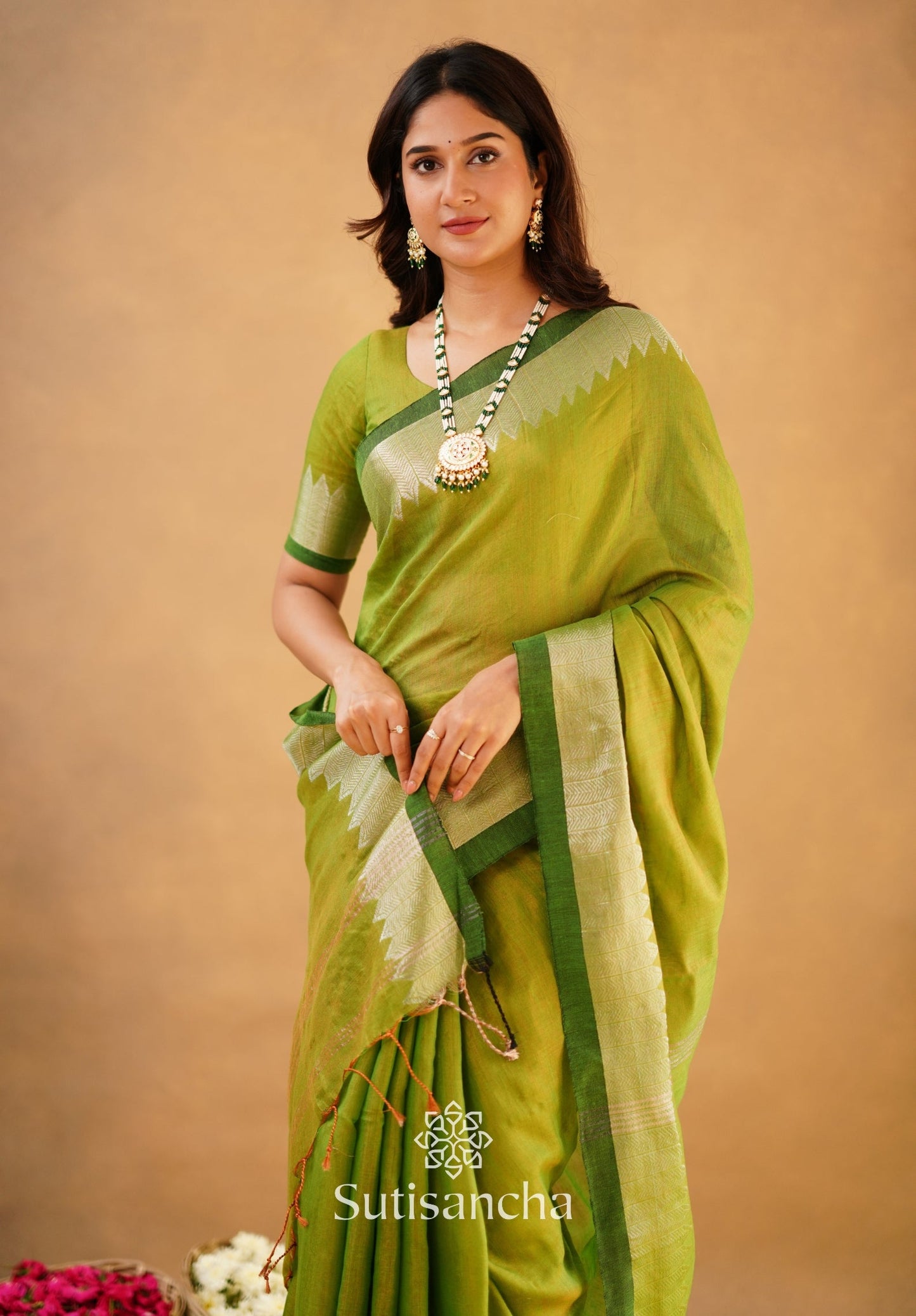 Dhiyona SS Sutisancha Parrot Handloom Cotton Designer Tissue Saree