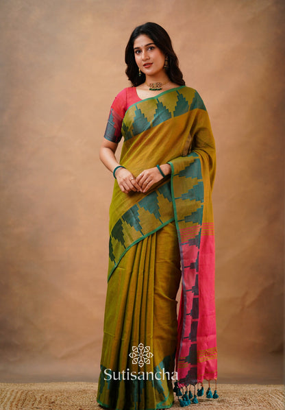 Dhiyona SS Tissue Cotton Handloom Saree with Artisanal Stepped Border