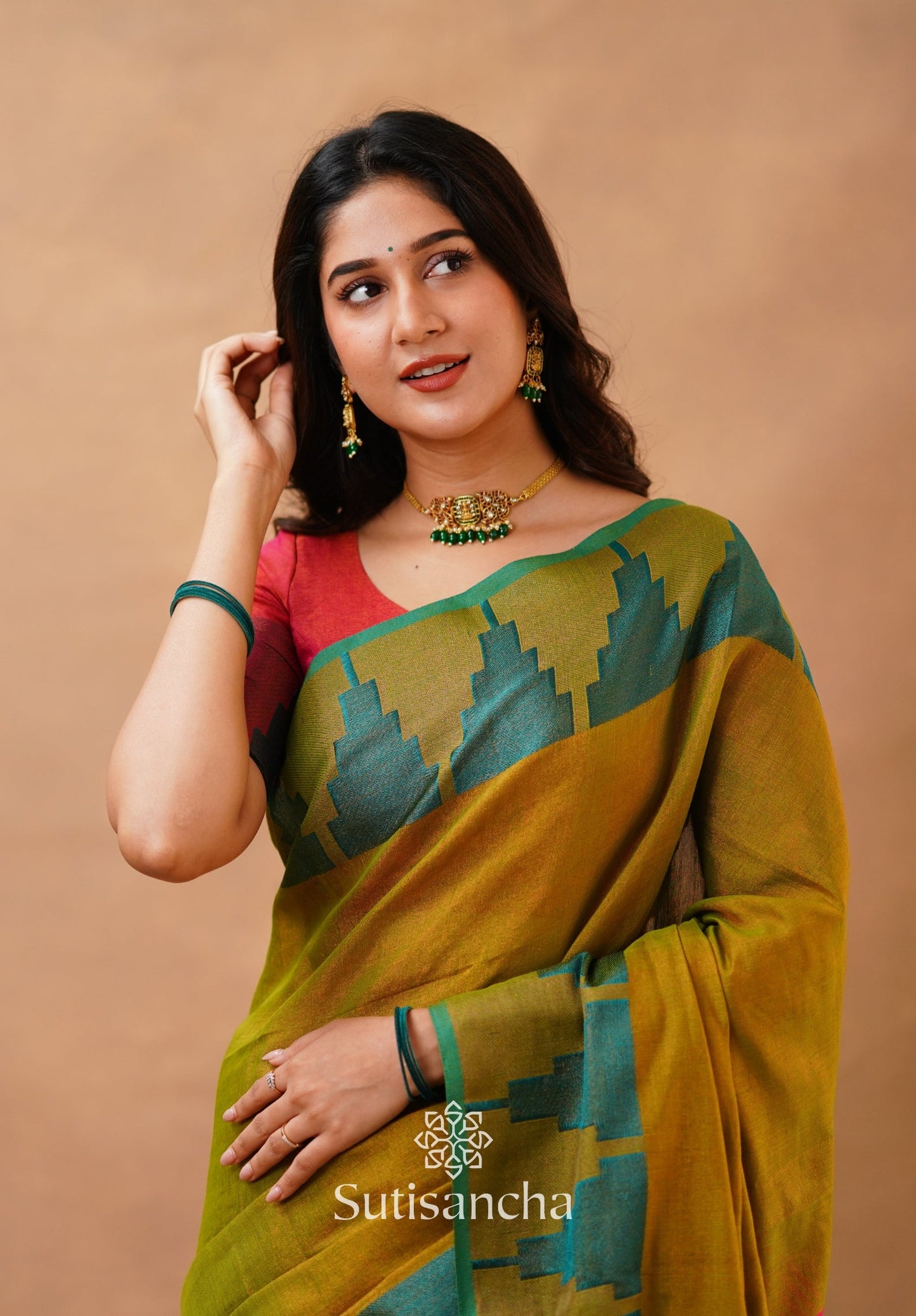 Dhiyona SS Tissue Cotton Handloom Saree with Artisanal Stepped Border