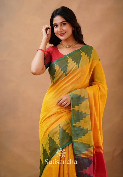 Dhiyona SS Tissue Cotton Handloom Saree with Artisanal Stepped Border