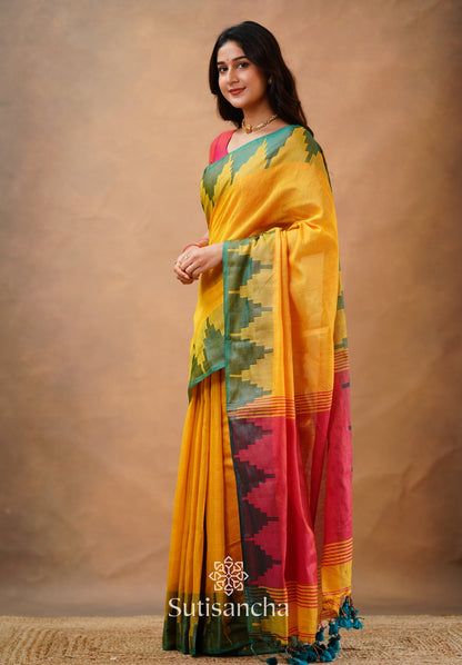 Dhiyona SS Tissue Cotton Handloom Saree with Artisanal Stepped Border