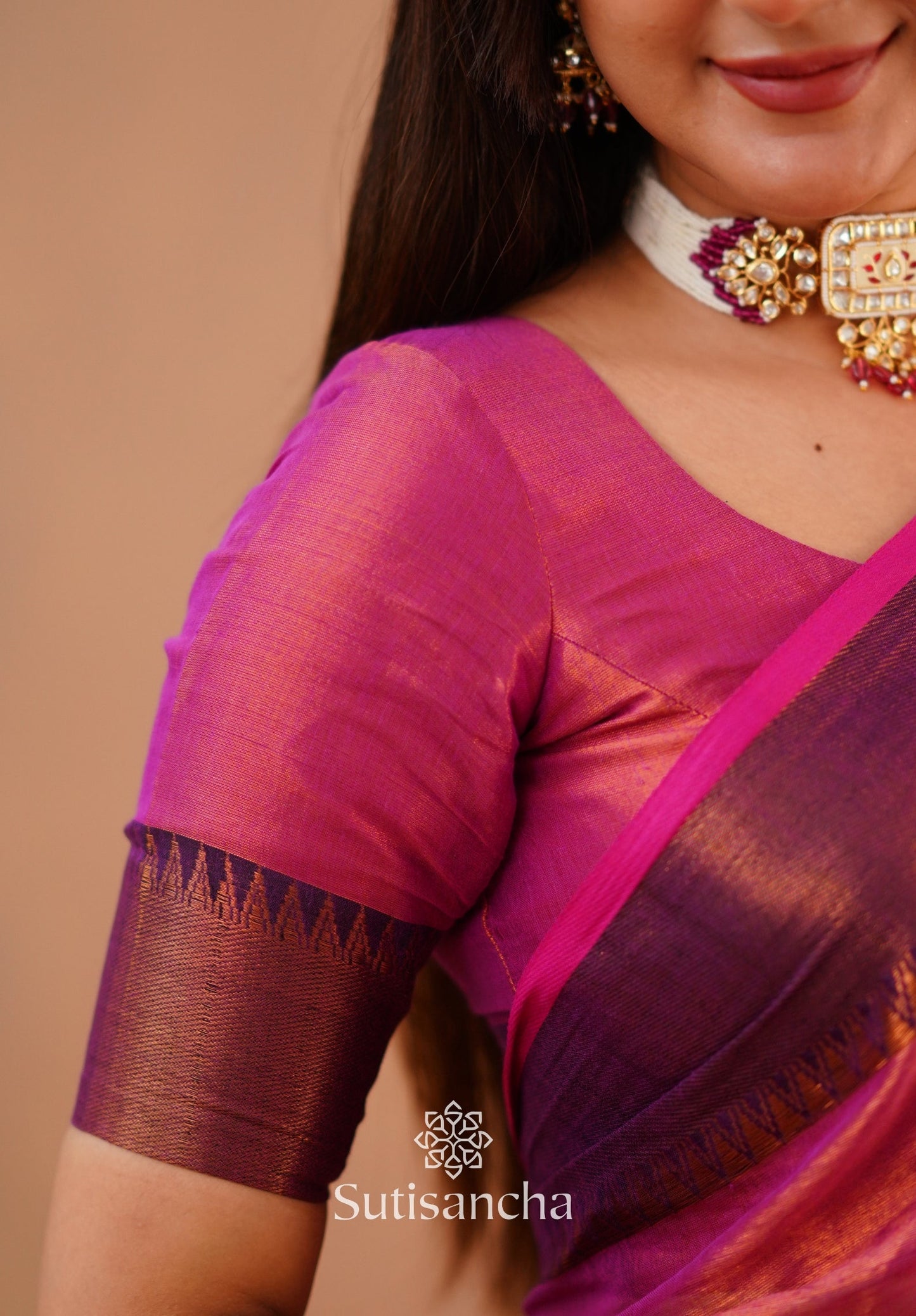 Dhiyona SS Sutisancha Peach Handloom Cotton Tissue Saree