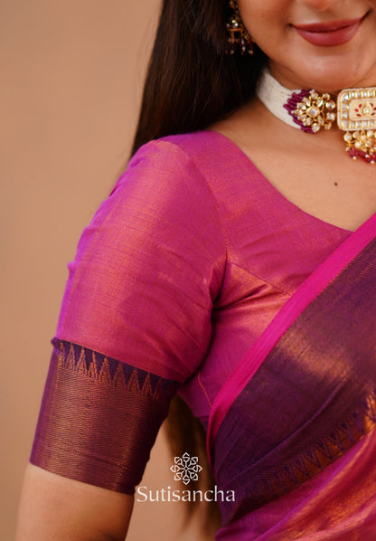Dhiyona SS Sutisancha Peach Handloom Cotton Tissue Saree