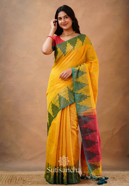 Dhiyona SS Tissue Cotton Handloom Saree with Artisanal Stepped Border