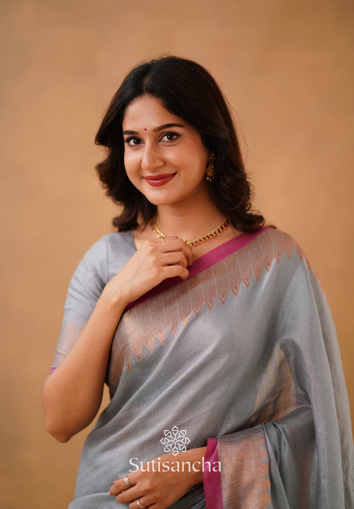 Dhiyona SS Sutisancha Metal Gray Handloom Cotton Designer Tissue Saree