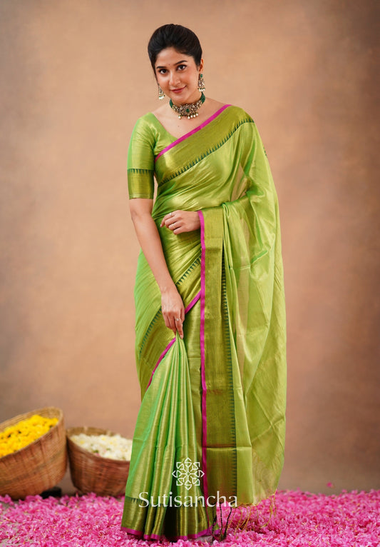 Dhiyona SS Sutisancha Parrot Handloom Cotton Tissue Saree