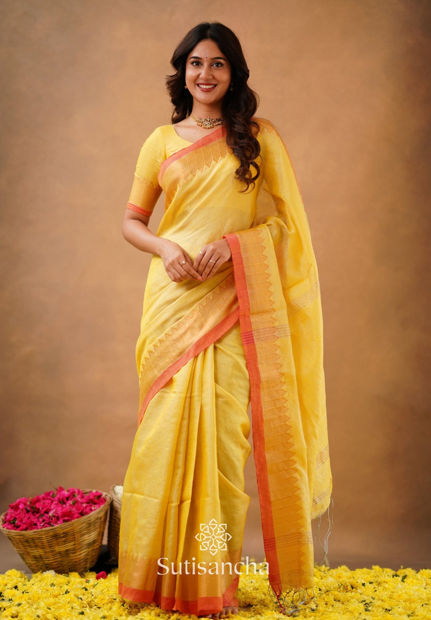 Dhiyona SS Sutisancha Yellow Handloom Cotton Designer Tissue Saree