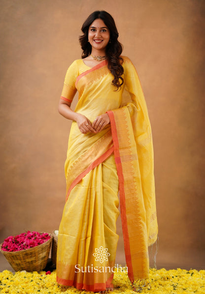 Dhiyona SS Sutisancha Yellow Handloom Cotton Designer Tissue Saree