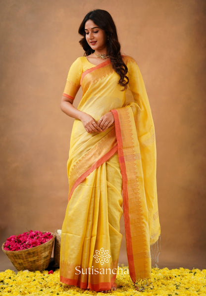 Dhiyona SS Sutisancha Yellow Handloom Cotton Designer Tissue Saree