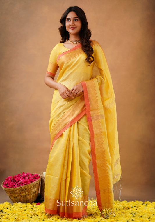 Dhiyona SS Sutisancha Yellow Handloom Cotton Designer Tissue Saree