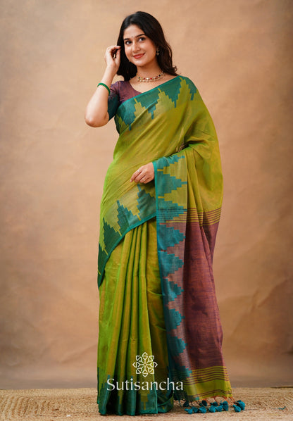 Dhiyona SS Tissue Cotton Handloom Saree with Artisanal Stepped Border