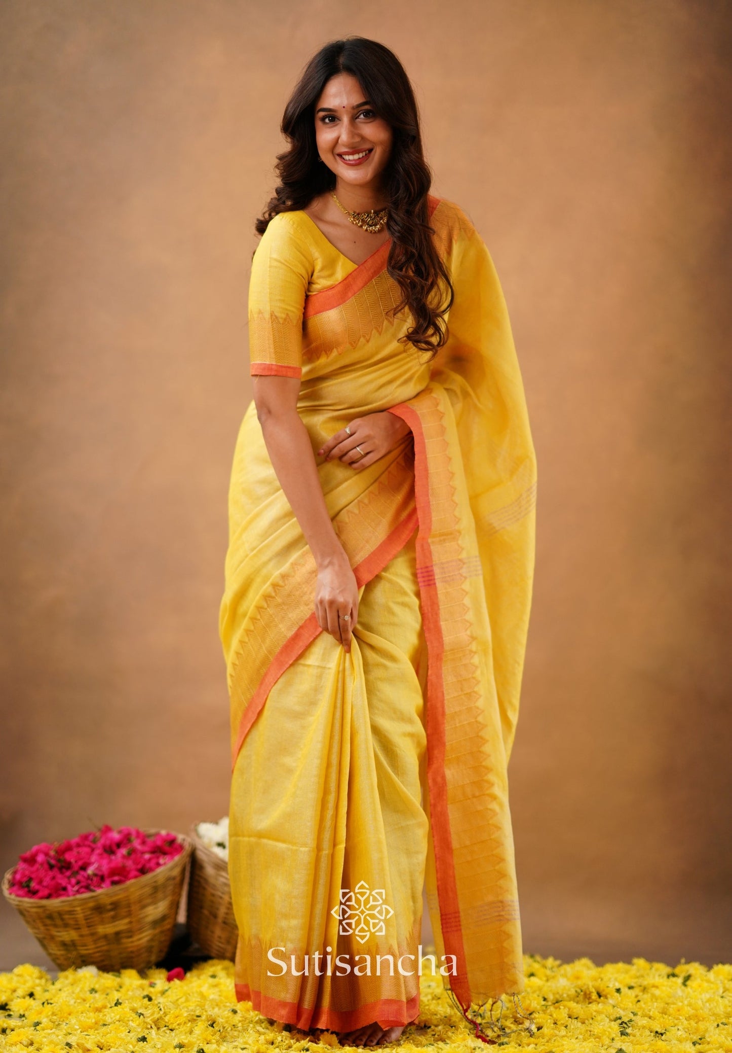 Dhiyona SS Sutisancha Yellow Handloom Cotton Designer Tissue Saree