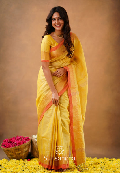 Dhiyona SS Sutisancha Yellow Handloom Cotton Designer Tissue Saree