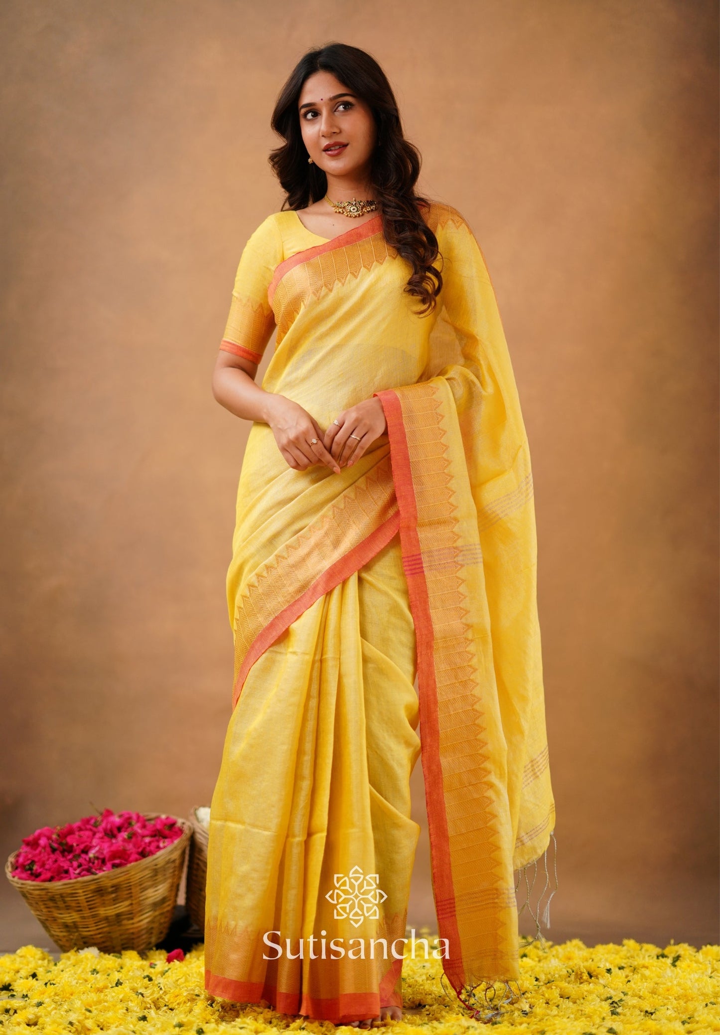 Dhiyona SS Sutisancha Yellow Handloom Cotton Designer Tissue Saree
