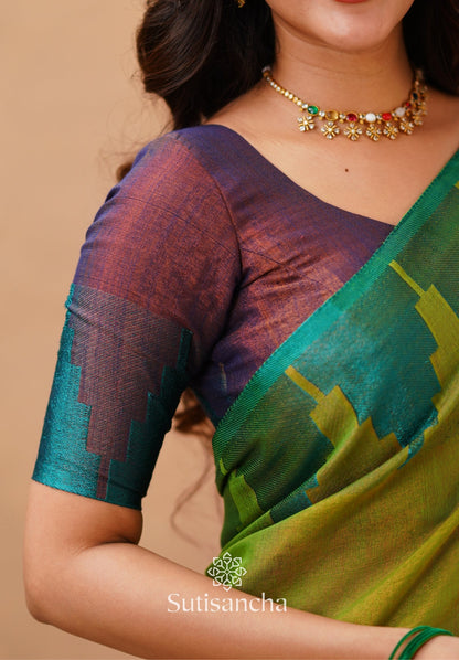 Dhiyona SS Tissue Cotton Handloom Saree with Artisanal Stepped Border