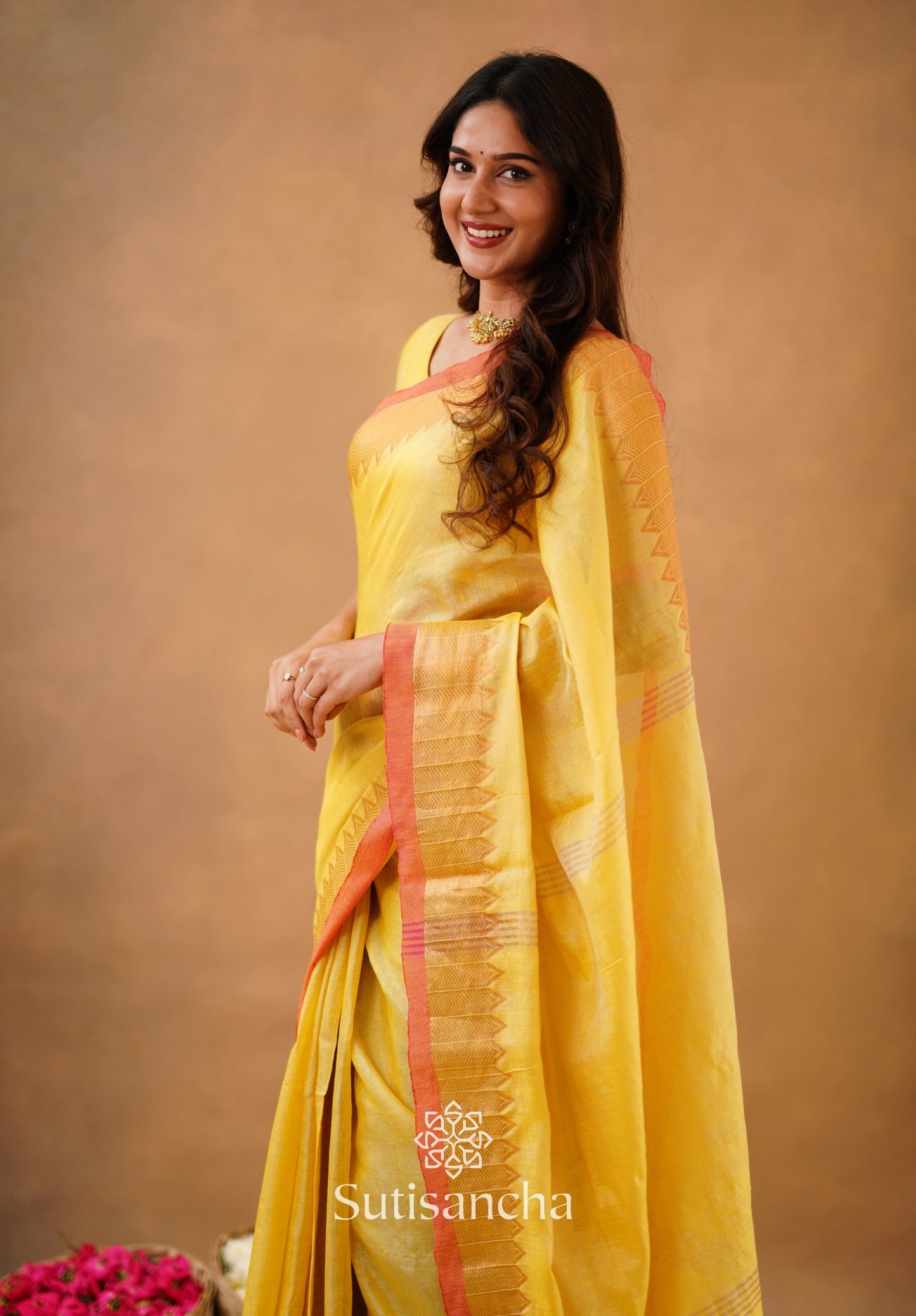 Dhiyona SS Sutisancha Yellow Handloom Cotton Designer Tissue Saree