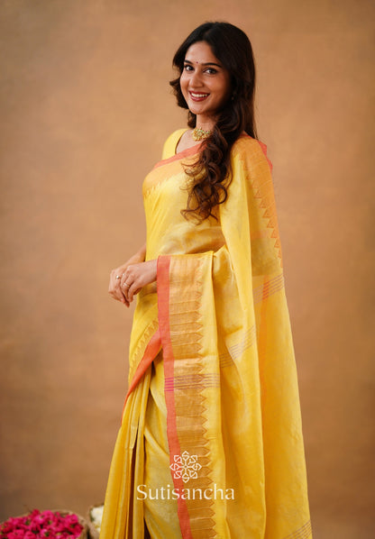 Dhiyona SS Sutisancha Yellow Handloom Cotton Designer Tissue Saree