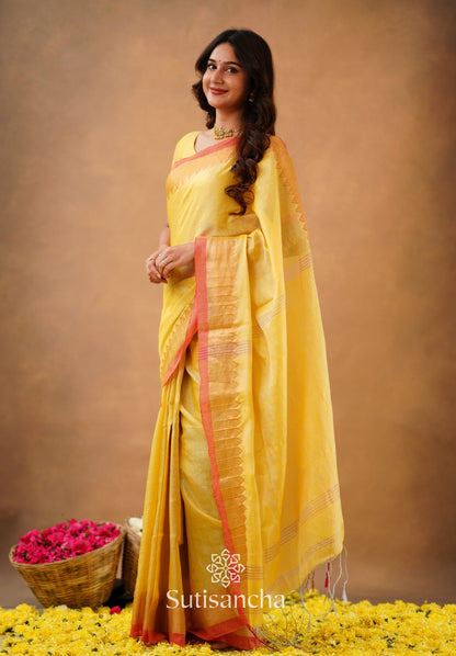 Dhiyona SS Sutisancha Yellow Handloom Cotton Designer Tissue Saree
