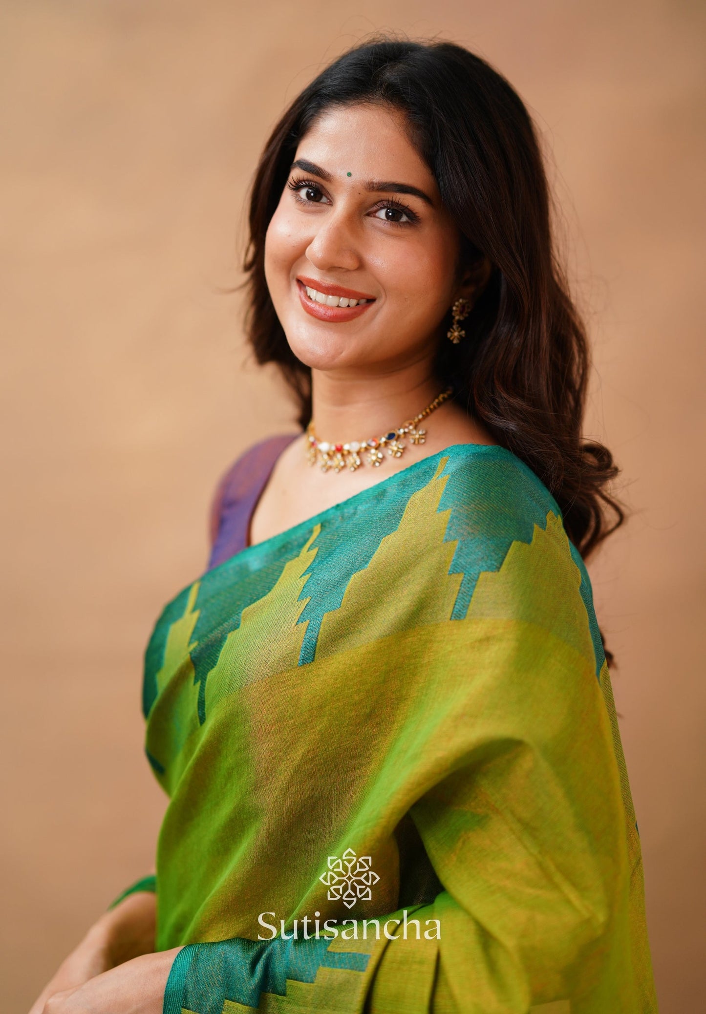 Dhiyona SS Tissue Cotton Handloom Saree with Artisanal Stepped Border