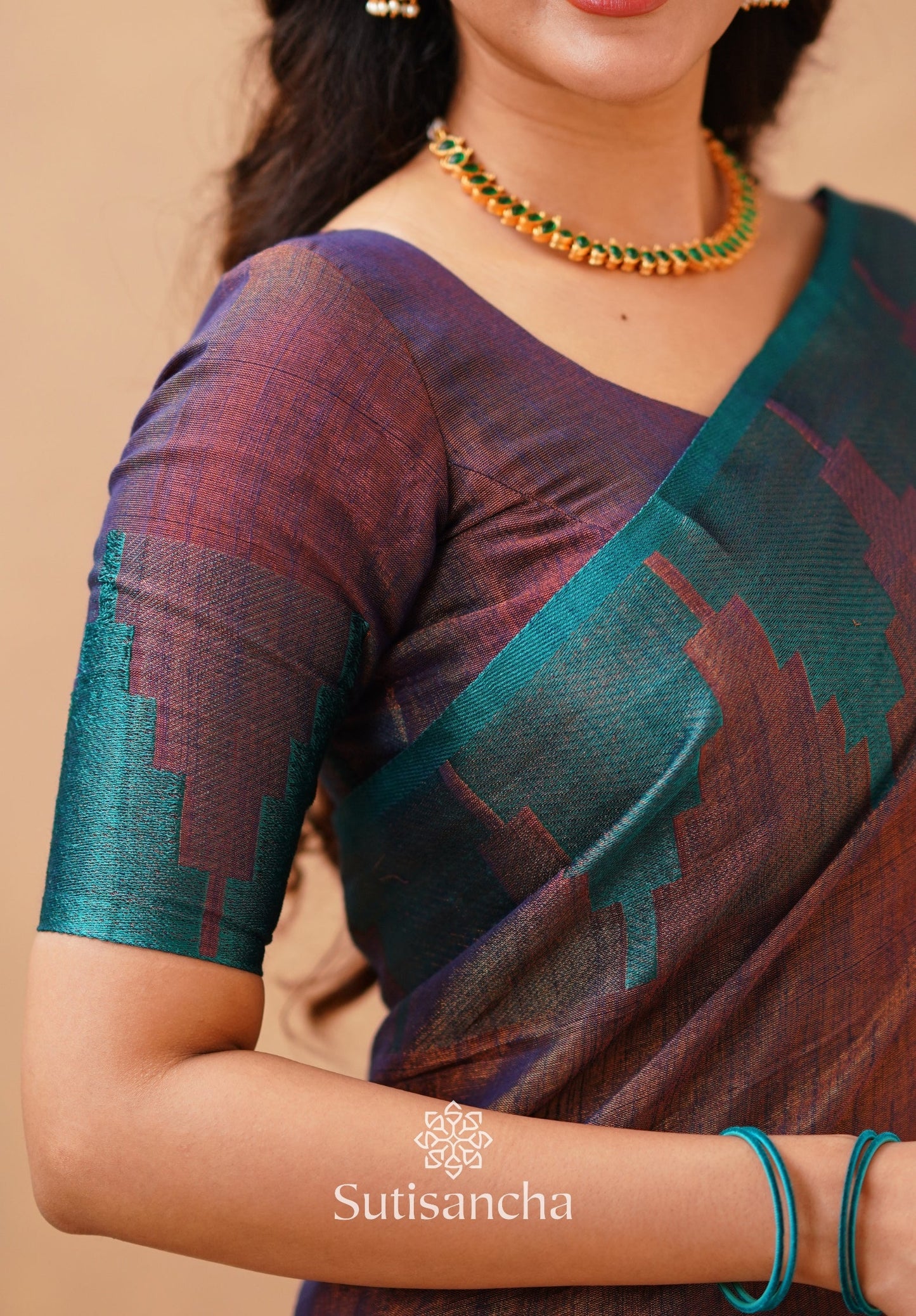 Dhiyona SS Tissue Cotton Handloom Saree with Artisanal Stepped Border