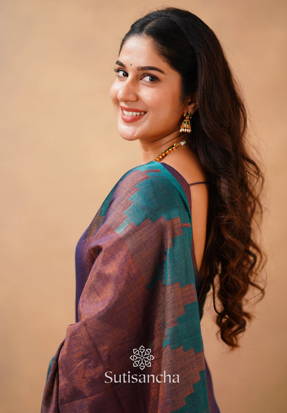 Dhiyona SS Tissue Cotton Handloom Saree with Artisanal Stepped Border
