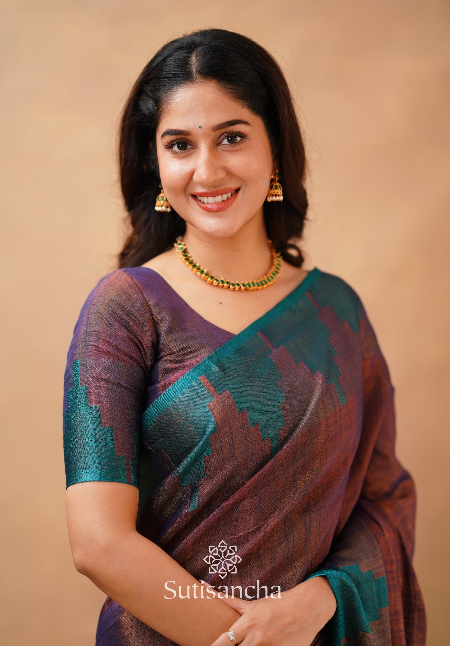 Dhiyona SS Tissue Cotton Handloom Saree with Artisanal Stepped Border