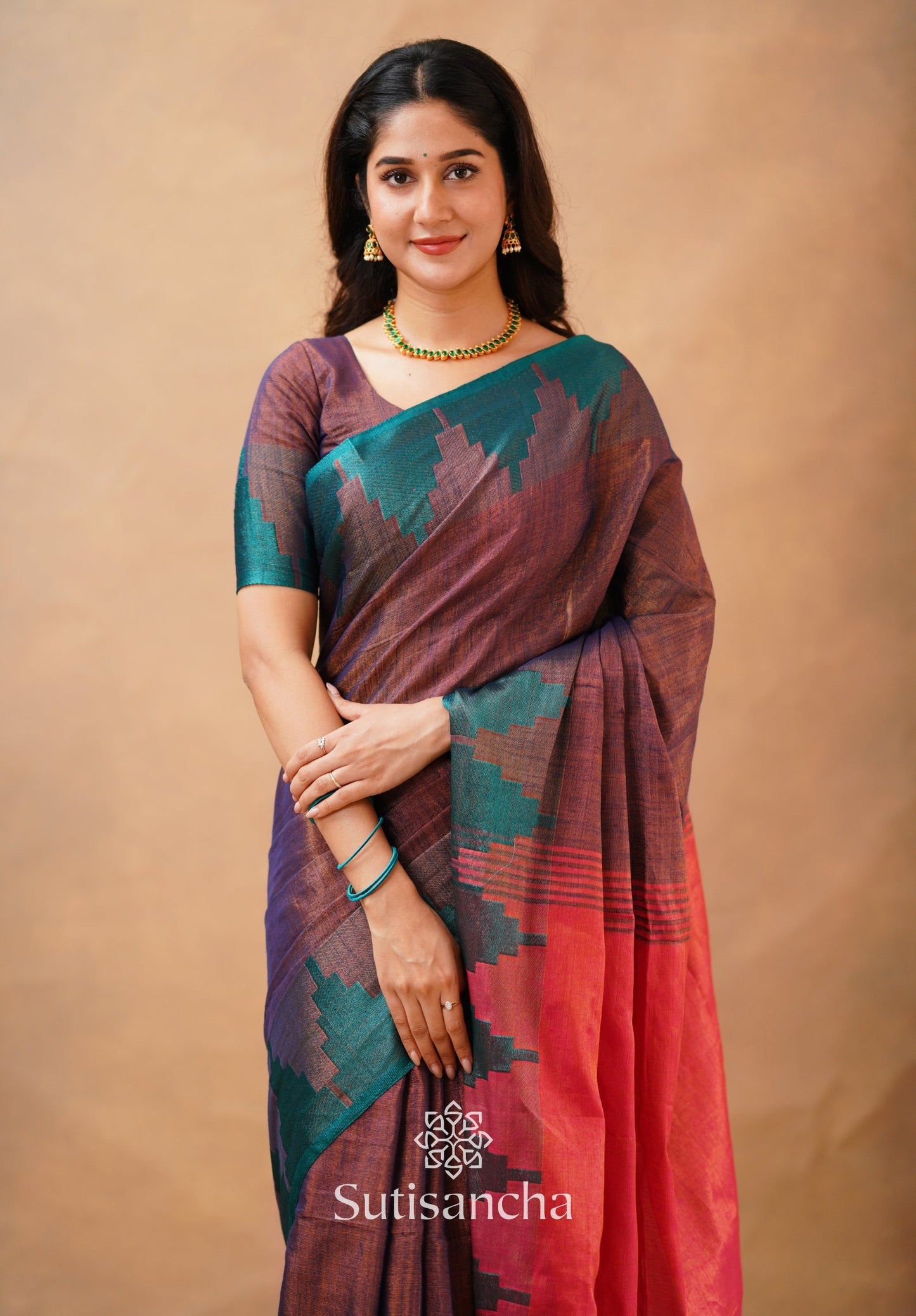 Dhiyona SS Tissue Cotton Handloom Saree with Artisanal Stepped Border