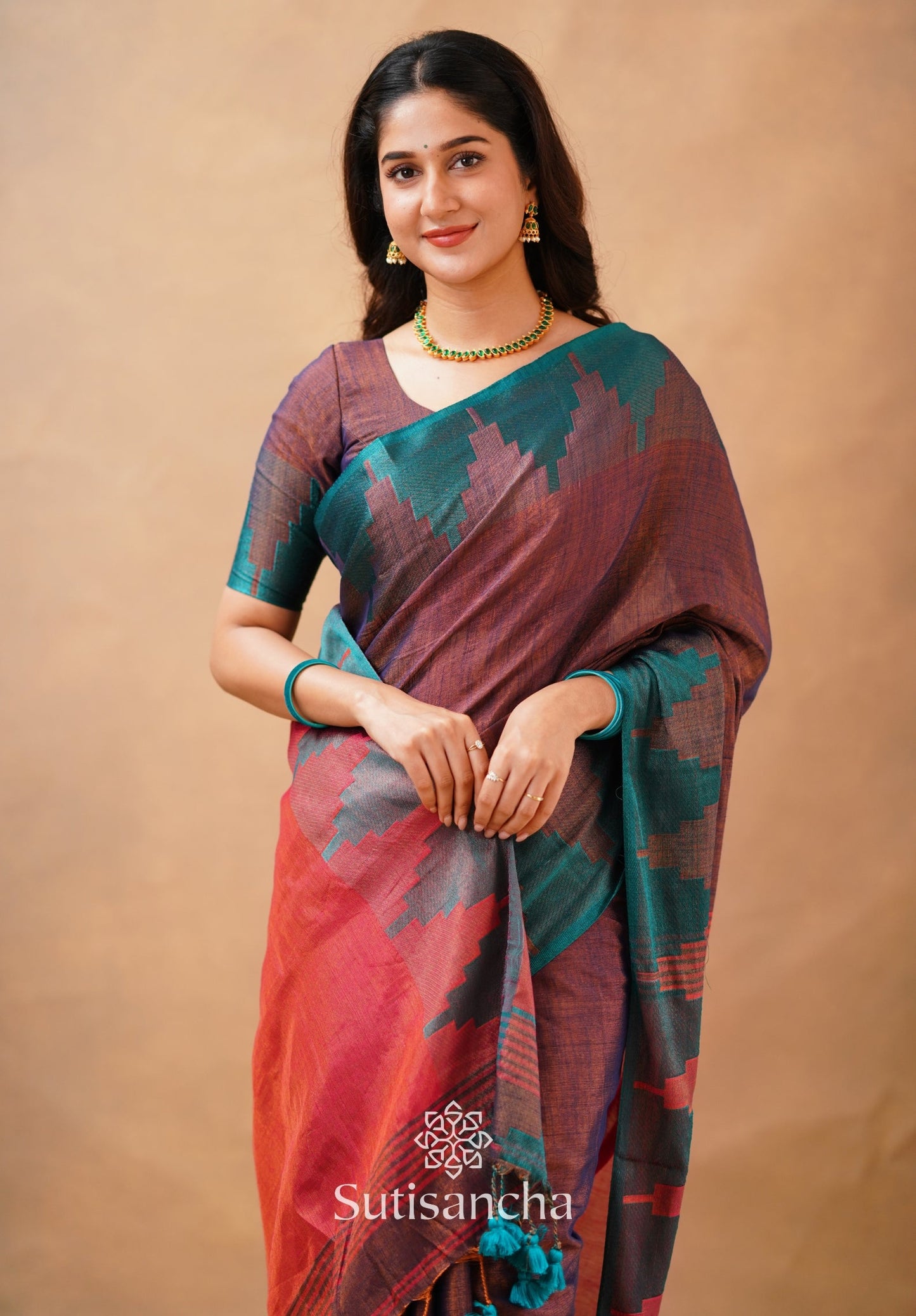 Dhiyona SS Tissue Cotton Handloom Saree with Artisanal Stepped Border