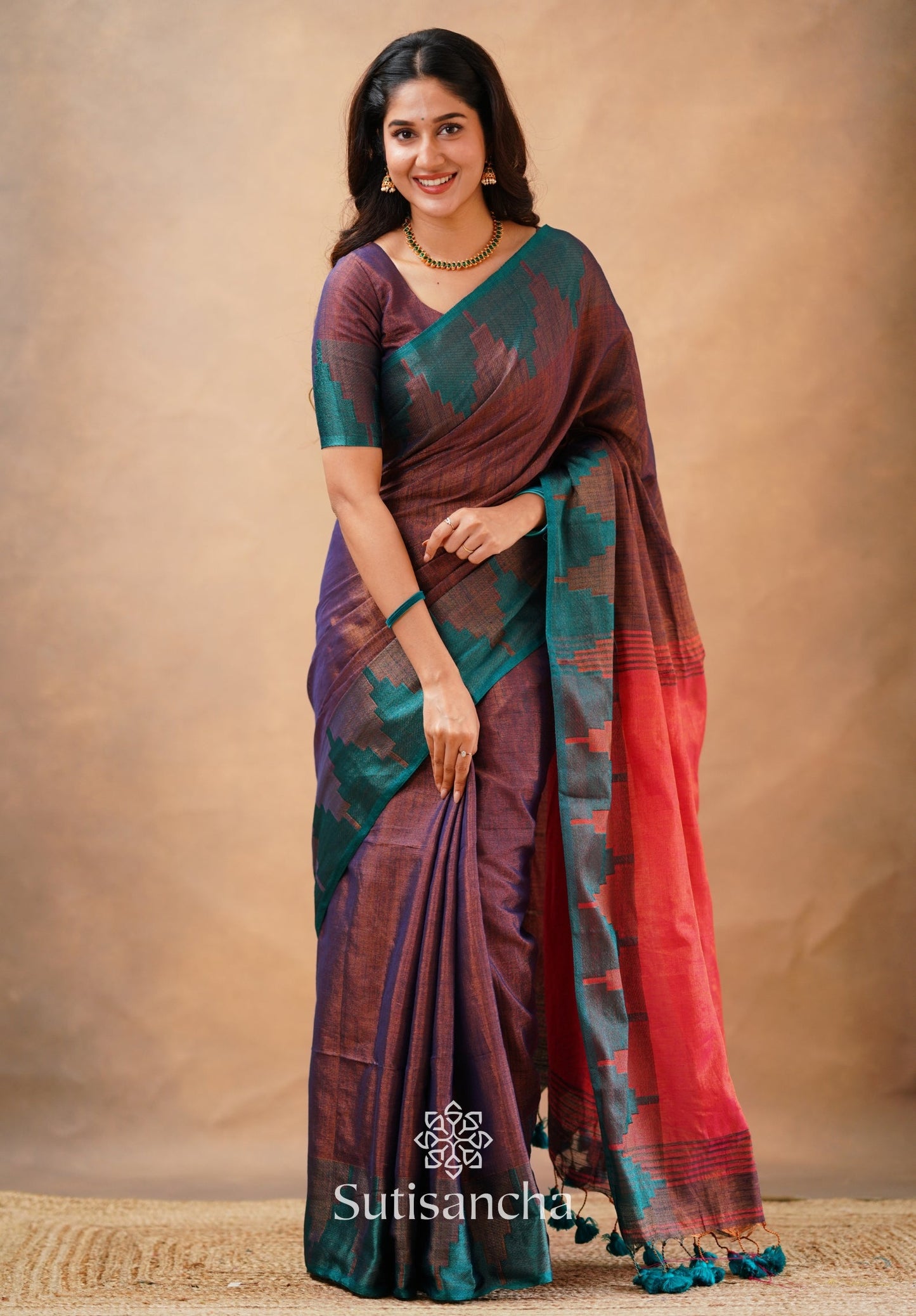 Dhiyona SS Tissue Cotton Handloom Saree with Artisanal Stepped Border