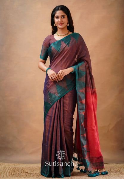 Dhiyona SS Tissue Cotton Handloom Saree with Artisanal Stepped Border