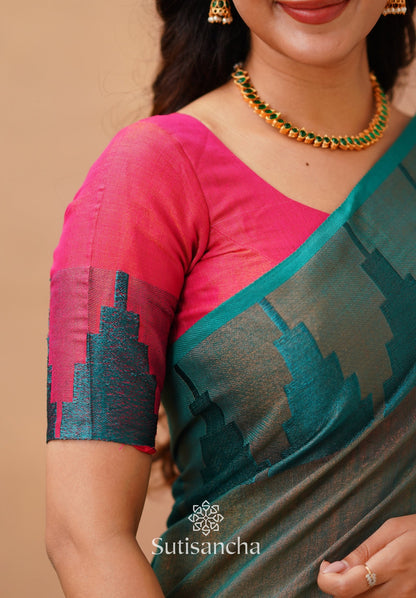 Dhiyona SS Tissue Cotton Handloom Saree with Artisanal Stepped Border