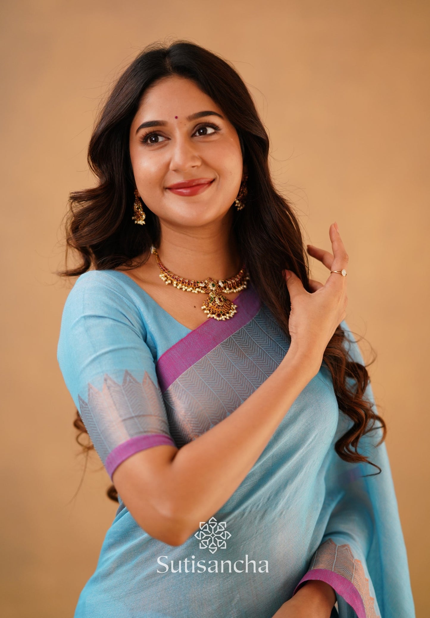 Dhiyona SS Sutisancha Aqua Sky Handloom Cotton Designer Tissue Saree