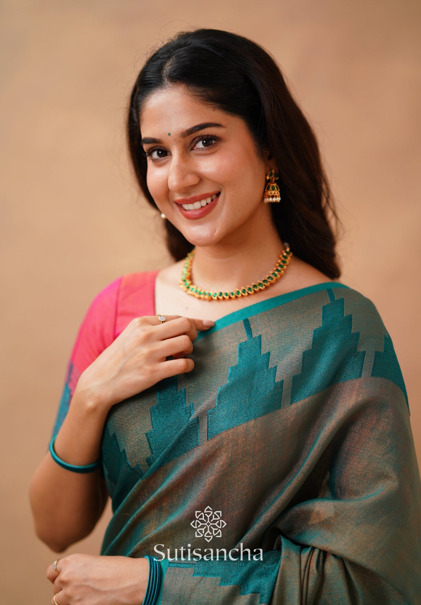 Dhiyona SS Tissue Cotton Handloom Saree with Artisanal Stepped Border