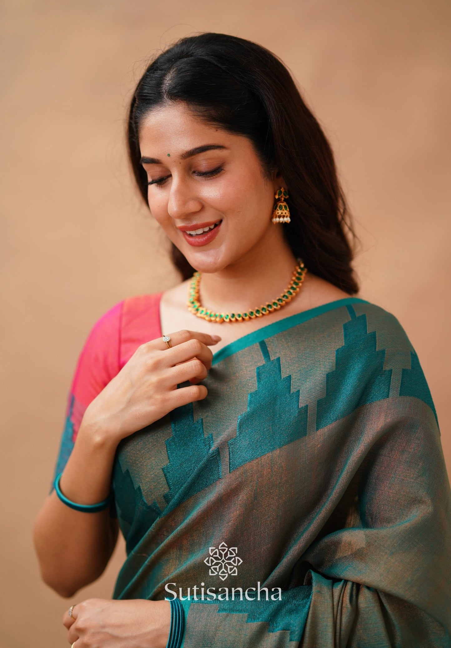Dhiyona SS Tissue Cotton Handloom Saree with Artisanal Stepped Border