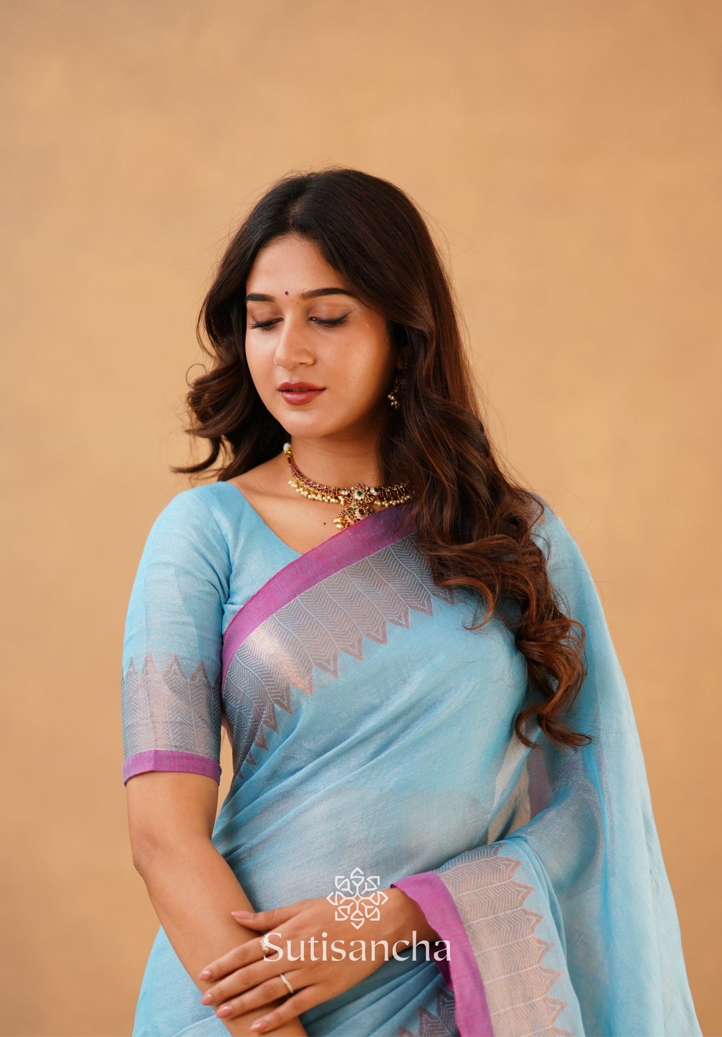 Dhiyona SS Sutisancha Aqua Sky Handloom Cotton Designer Tissue Saree