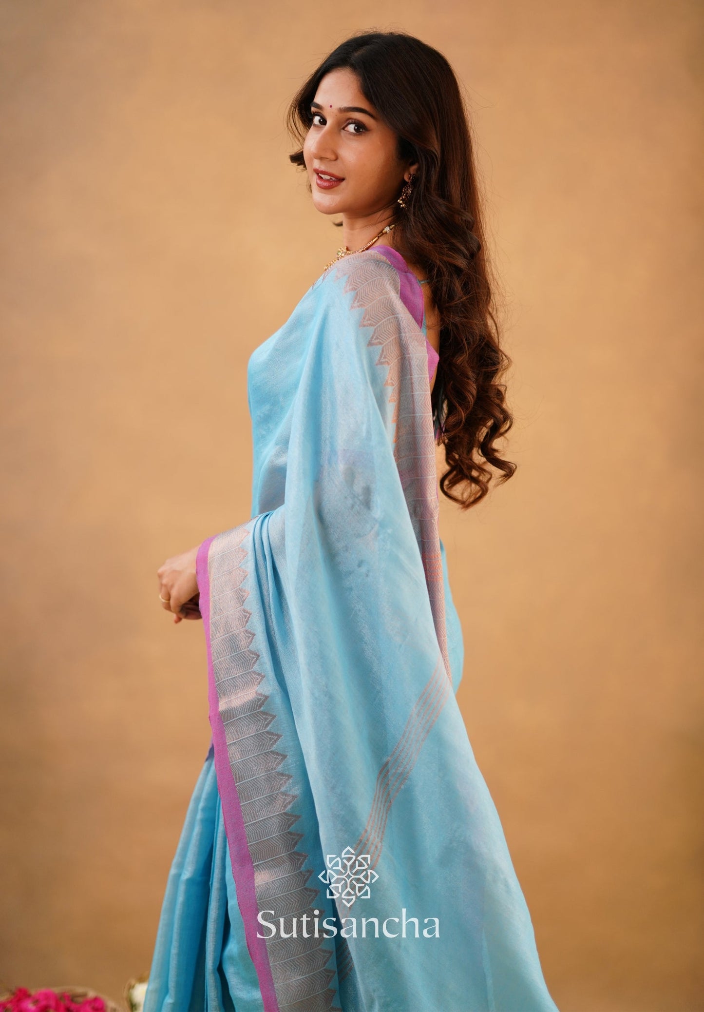 Dhiyona SS Sutisancha Aqua Sky Handloom Cotton Designer Tissue Saree