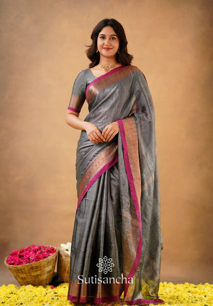 Dhiyona SS Sutisancha Grey Handloom Cotton Designer Tissue Saree