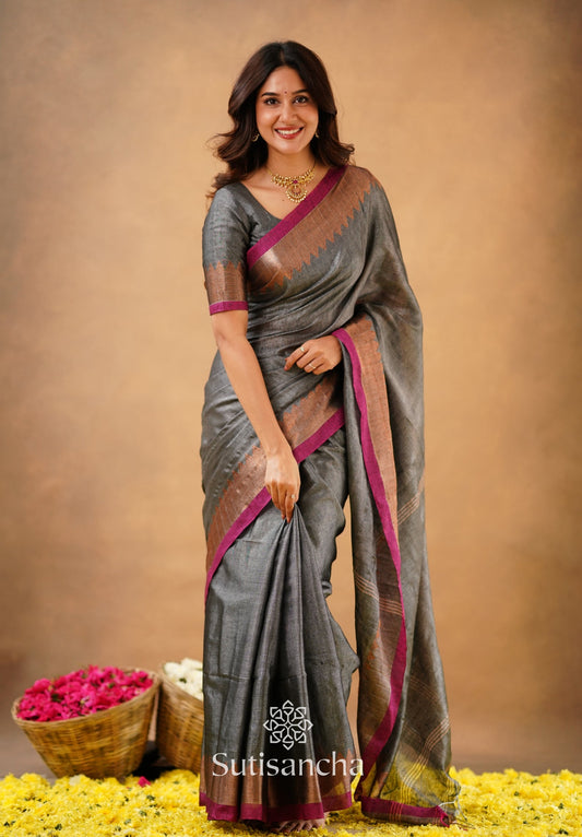 Dhiyona SS Sutisancha Grey Handloom Cotton Designer Tissue Saree