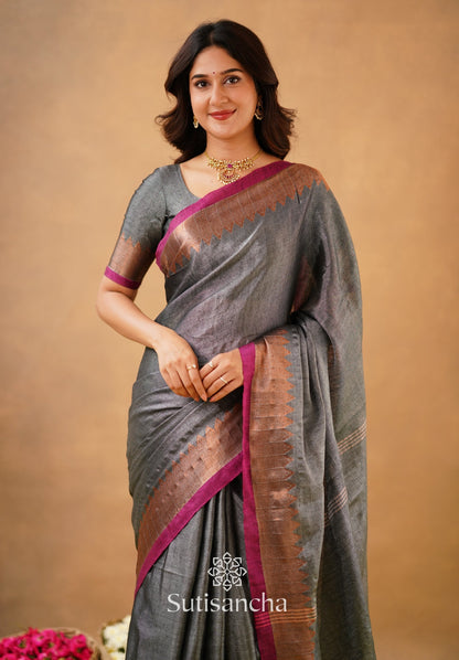 Dhiyona SS Sutisancha Grey Handloom Cotton Designer Tissue Saree