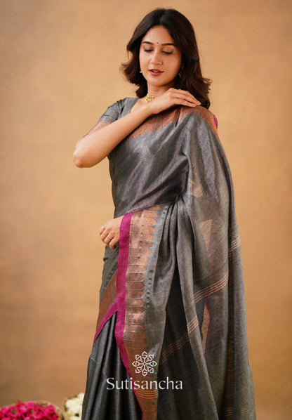 Dhiyona SS Sutisancha Grey Handloom Cotton Designer Tissue Saree