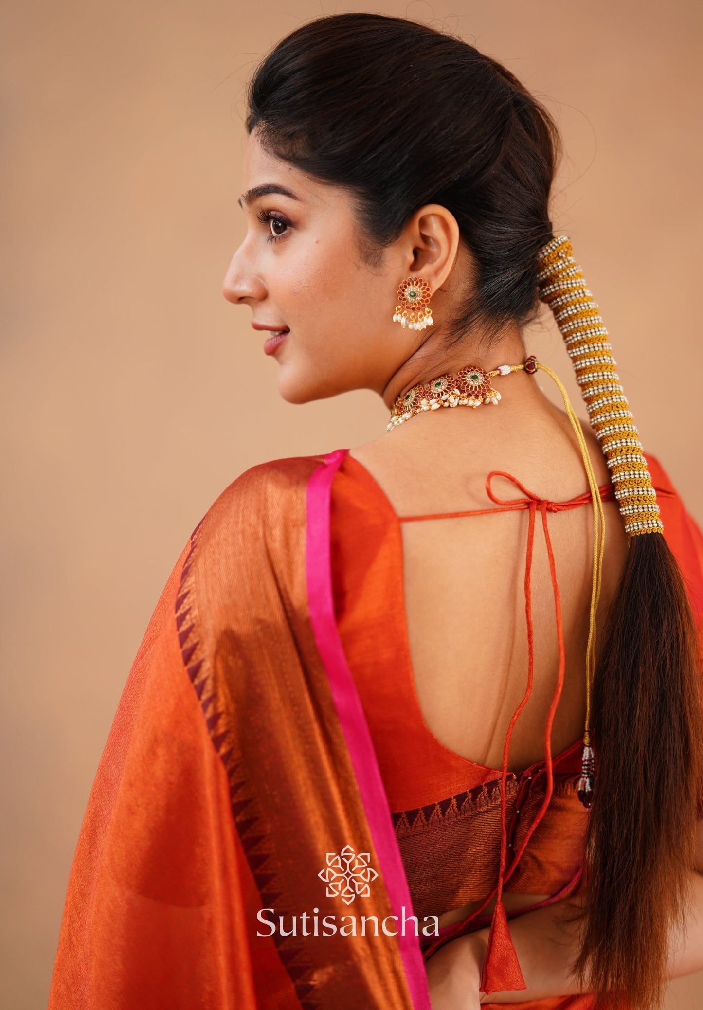 Dhiyona SS Sutisancha Orange Handloom Cotton Tissue Saree
