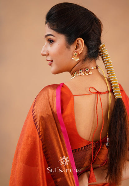 Dhiyona SS Sutisancha Orange Handloom Cotton Tissue Saree