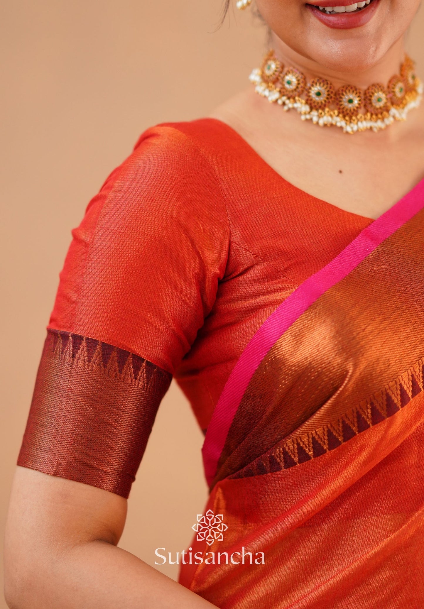 Dhiyona SS Sutisancha Orange Handloom Cotton Tissue Saree