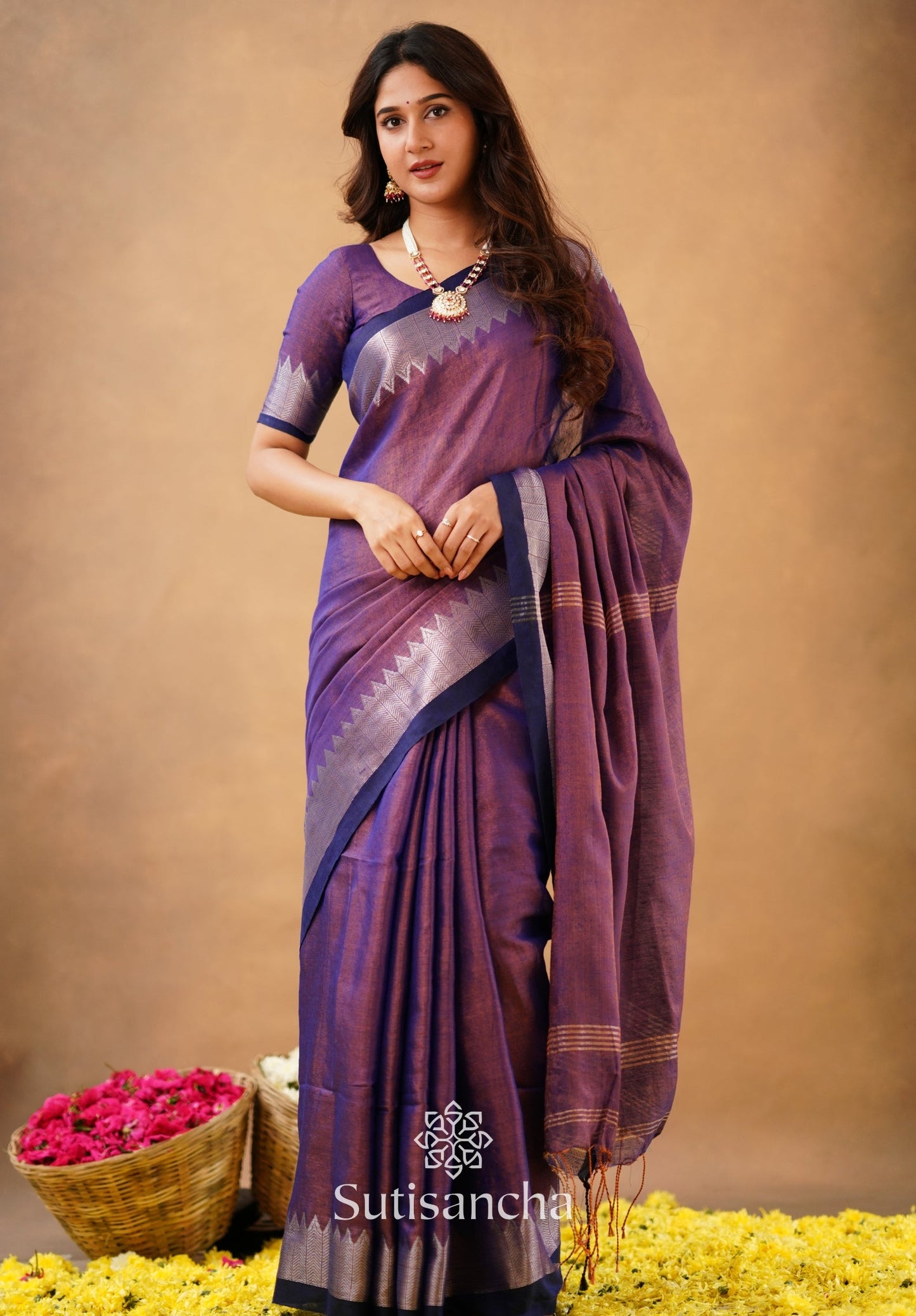 Dhiyona SS Sutisancha Purple Handloom Cotton Designer Tissue Saree