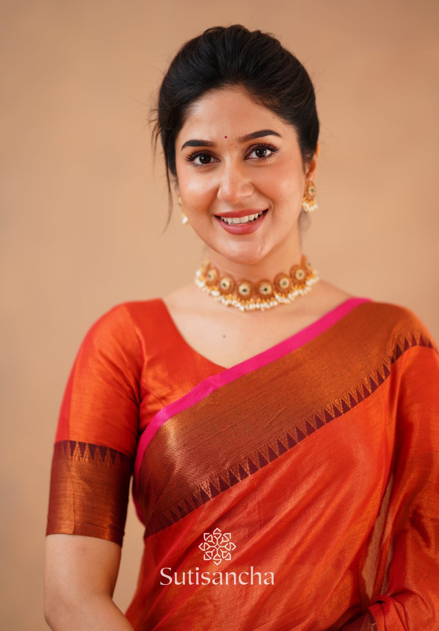 Dhiyona SS Sutisancha Orange Handloom Cotton Tissue Saree