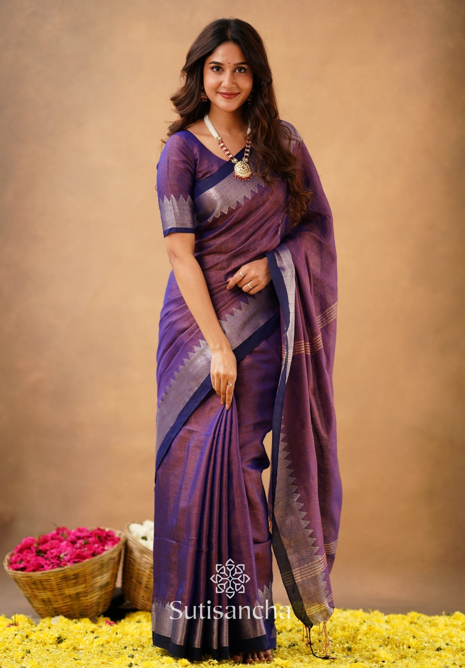 Dhiyona SS Sutisancha Purple Handloom Cotton Designer Tissue Saree