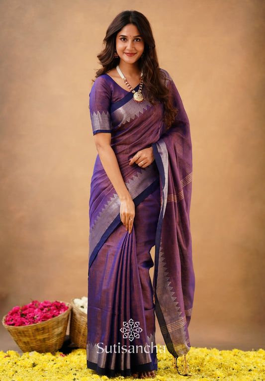 Dhiyona SS Sutisancha Purple Handloom Cotton Designer Tissue Saree
