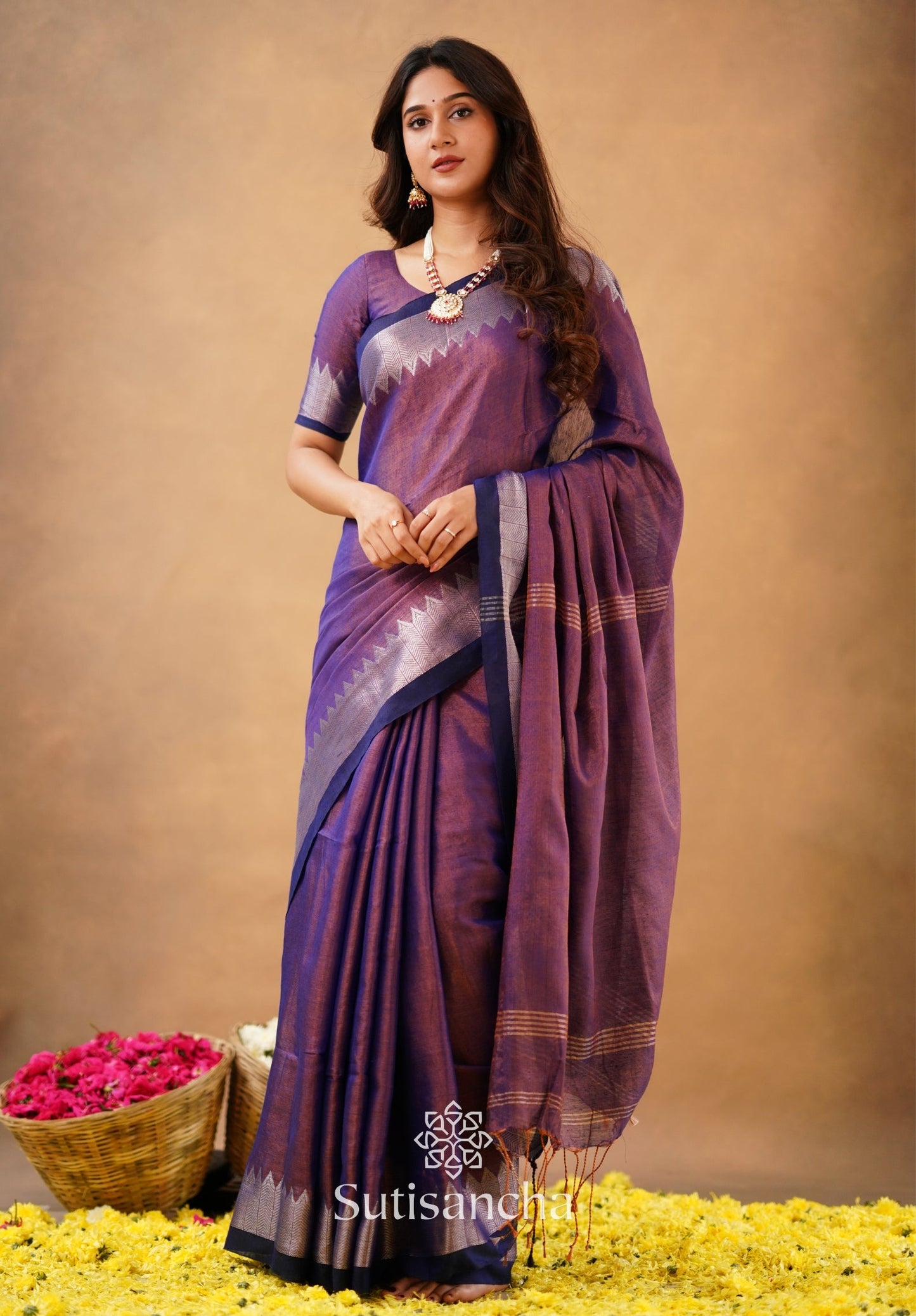 Dhiyona SS Sutisancha Purple Handloom Cotton Designer Tissue Saree