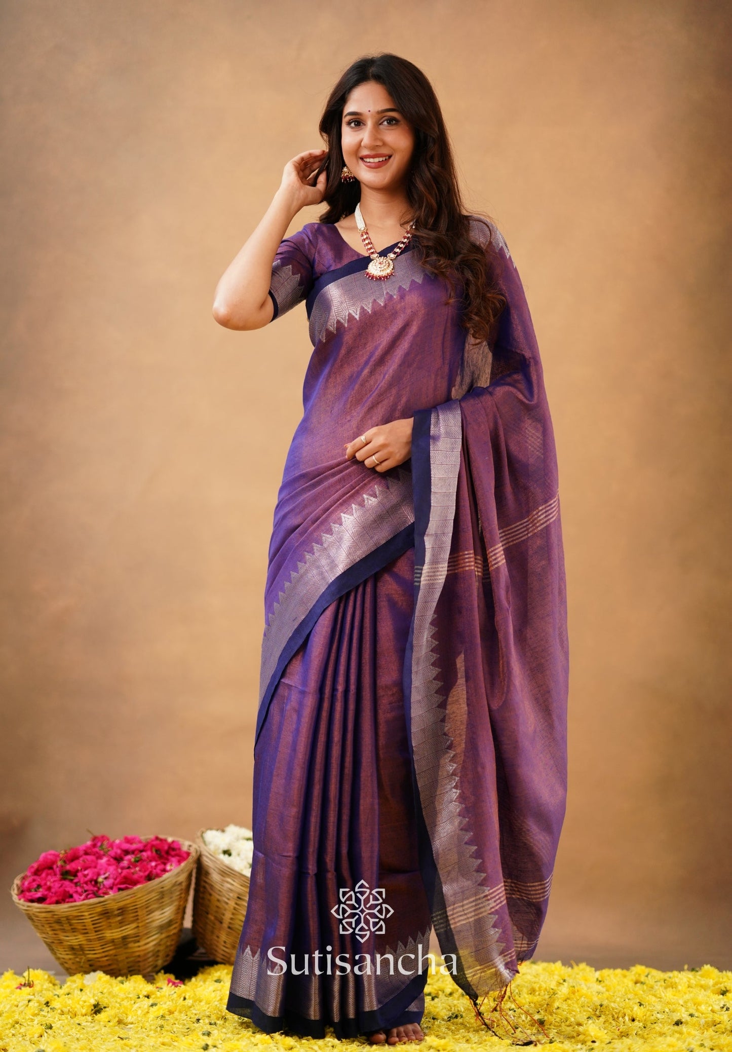 Dhiyona SS Sutisancha Purple Handloom Cotton Designer Tissue Saree