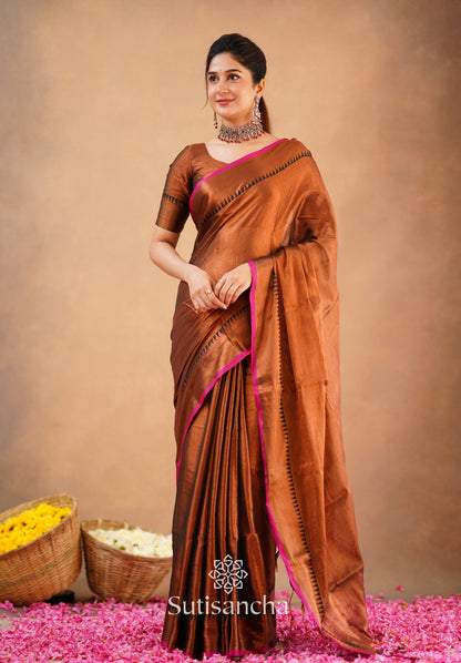 Dhiyona SS Sutisancha Copper Handloom Cotton Tissue Saree